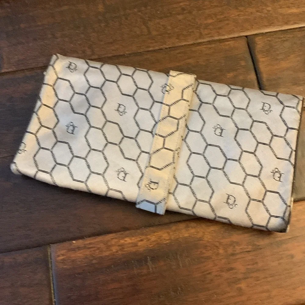 Dior silver, and black Monogram Cosmetic Make up envelope/Clutch